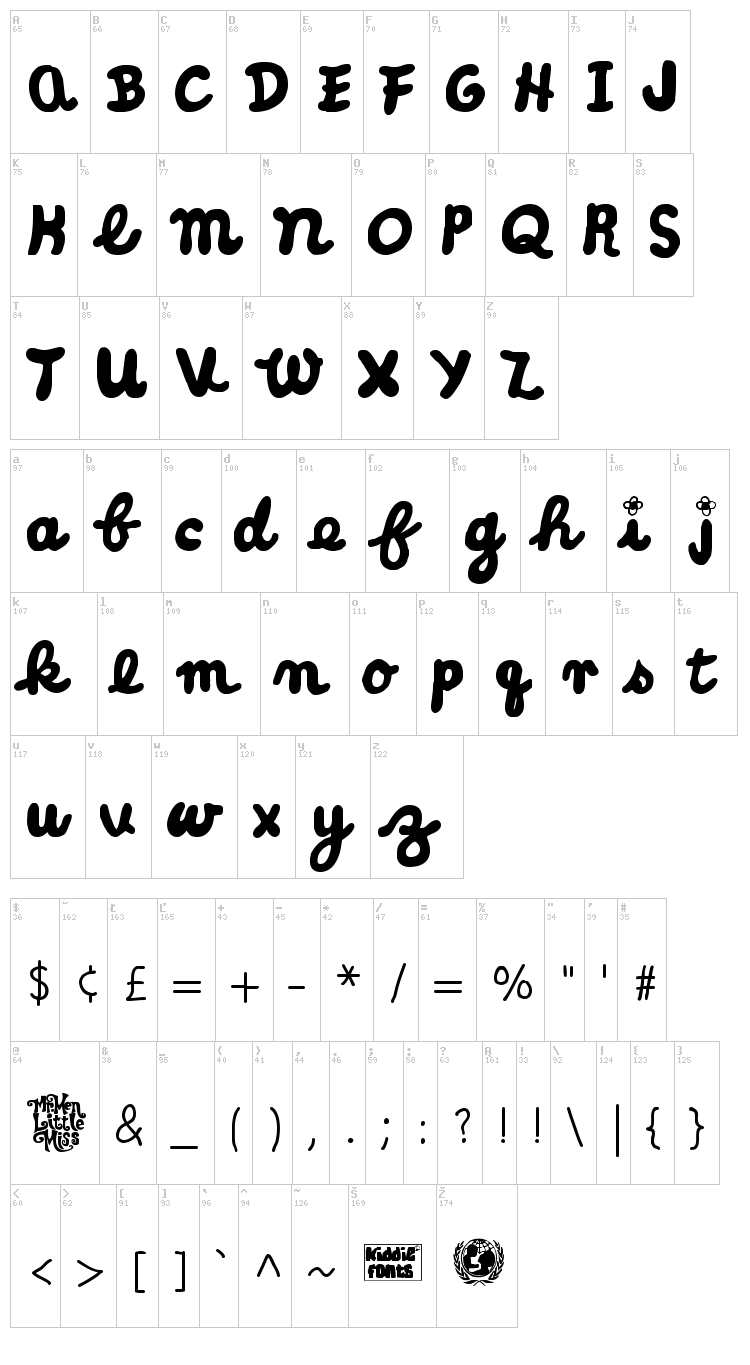 Little Miss Cursive font map
